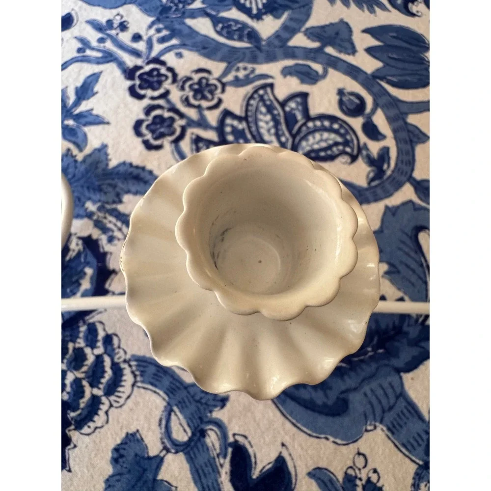 Vintage White Wrought Iron 5 Cup Scalloped Candle Holder Centerpiece Shabby Chic